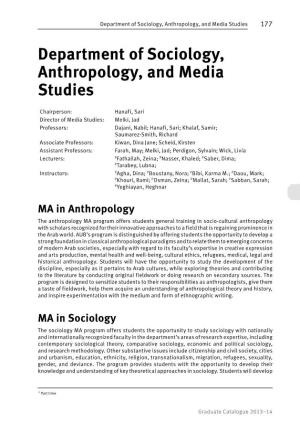 Department of Sociology, Anthropology, and Media Studies 177