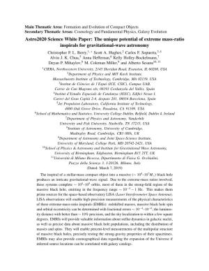 The Unique Potential of Extreme Mass-Ratio Inspirals for Gravitational-Wave Astronomy 1, 2 3, 4 Christopher P