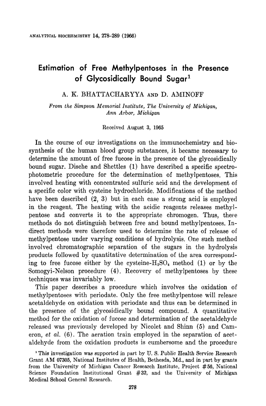 Estimation of Free Methylpentoses in the Presence of Glycosidically Bound Sugar1