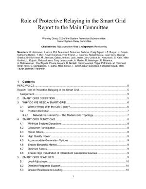 Role of Protective Relaying in the Smart Grid Report to the Main Committee
