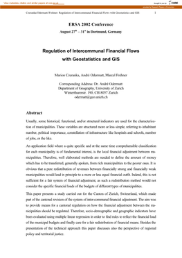 Regulation of Intercommunal Financial Flows with Geostatistics and GIS 1