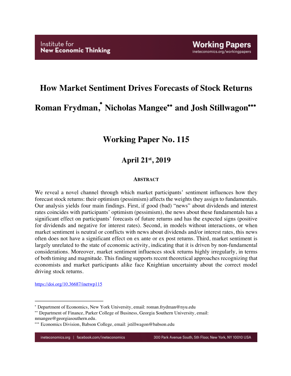 How Market Sentiment Drives Forecasts of Stock Returns Roman