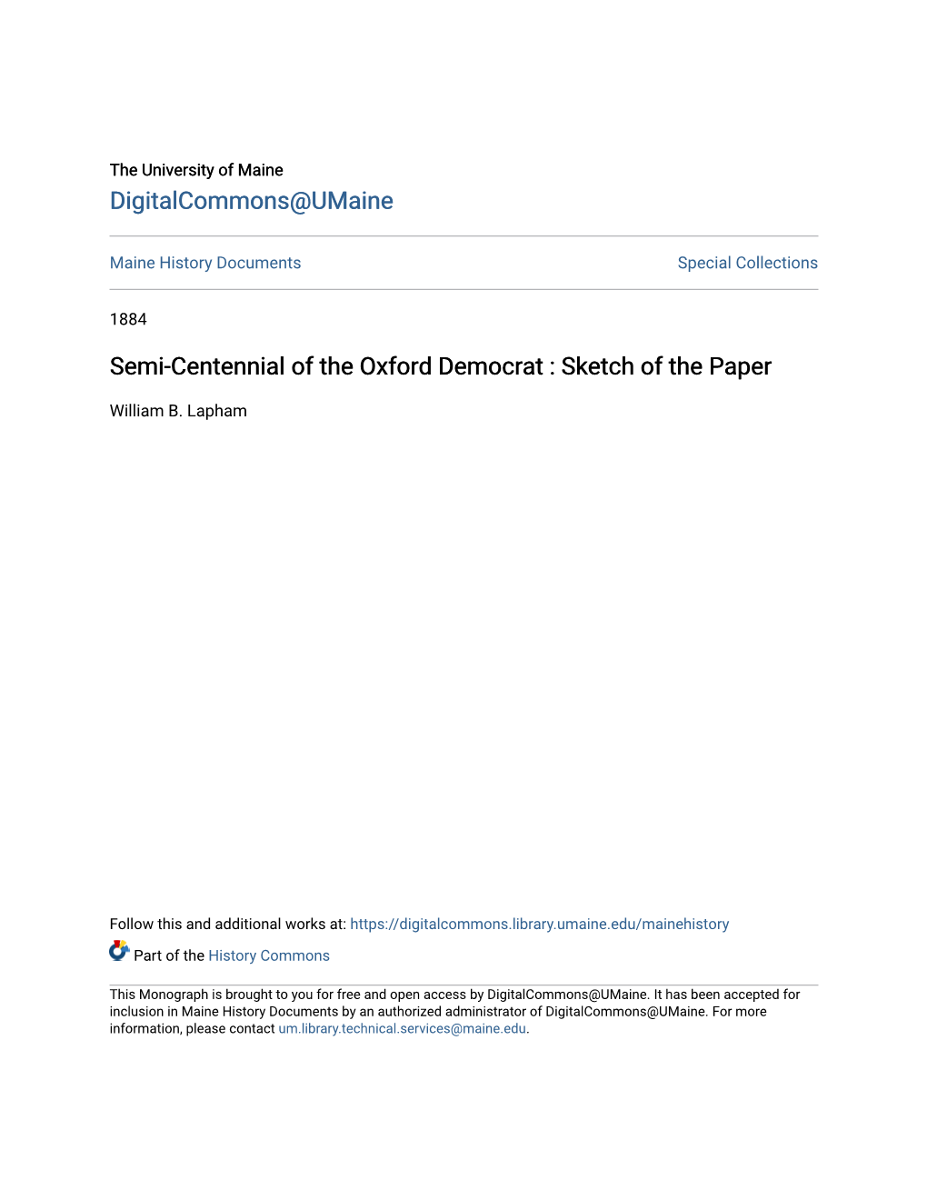 Semi-Centennial of the Oxford Democrat : Sketch of the Paper