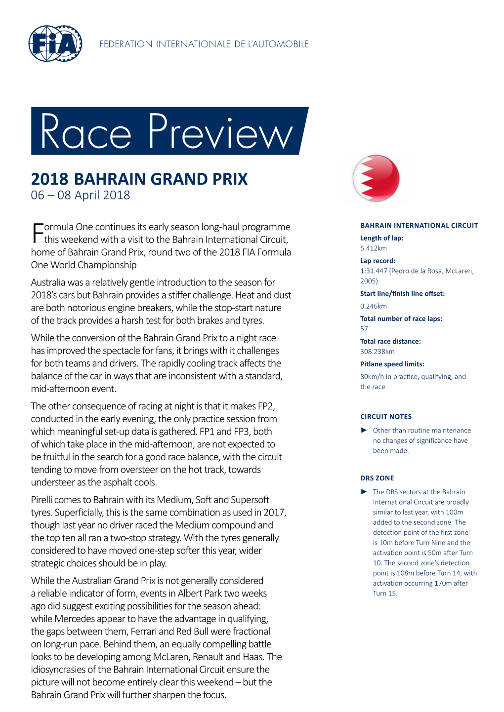 2018 BAHRAIN GRAND PRIX 06 – 08 April 2018