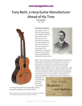 Tony Biehl, a Harp Guitar Manufacturer Ahead of His Time by Gregg Miner July, 2018