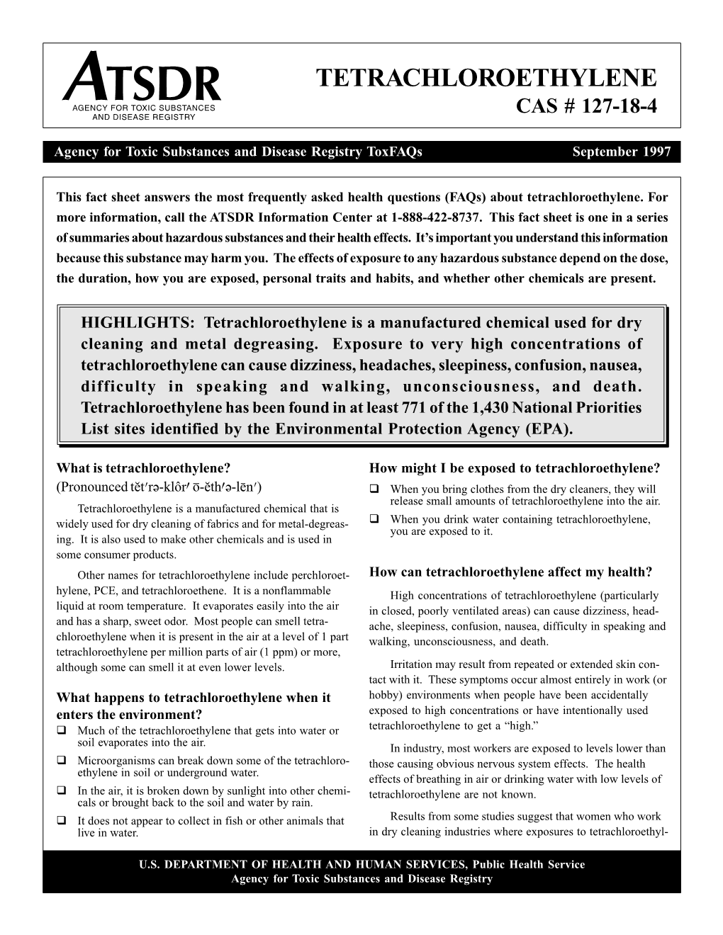 Tetrachloroethylene Facts