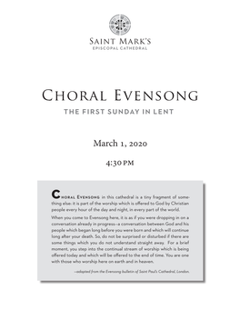 Choral Evensong the First Sunday in Lent