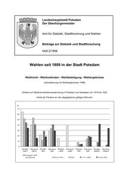 Wahlen Seit 1809 in Der Stadt Potsdam