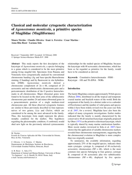 Classical and Molecular Cytogenetic Characterization of Agonostomus Monticola, a Primitive Species of Mugilidae (Mugiliformes)