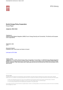 Nordic Energy Policy Cooperation Forum Paper