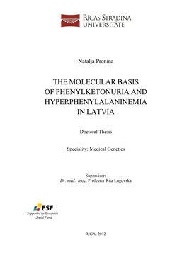 The Molecular Basis of Phenylketonuria and Hyperphenylalaninemia in Latvia