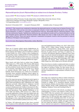 Phytoseiid Species (Acari: Phytoseiidae) on Walnut Trees in Samsun Province, Turkey