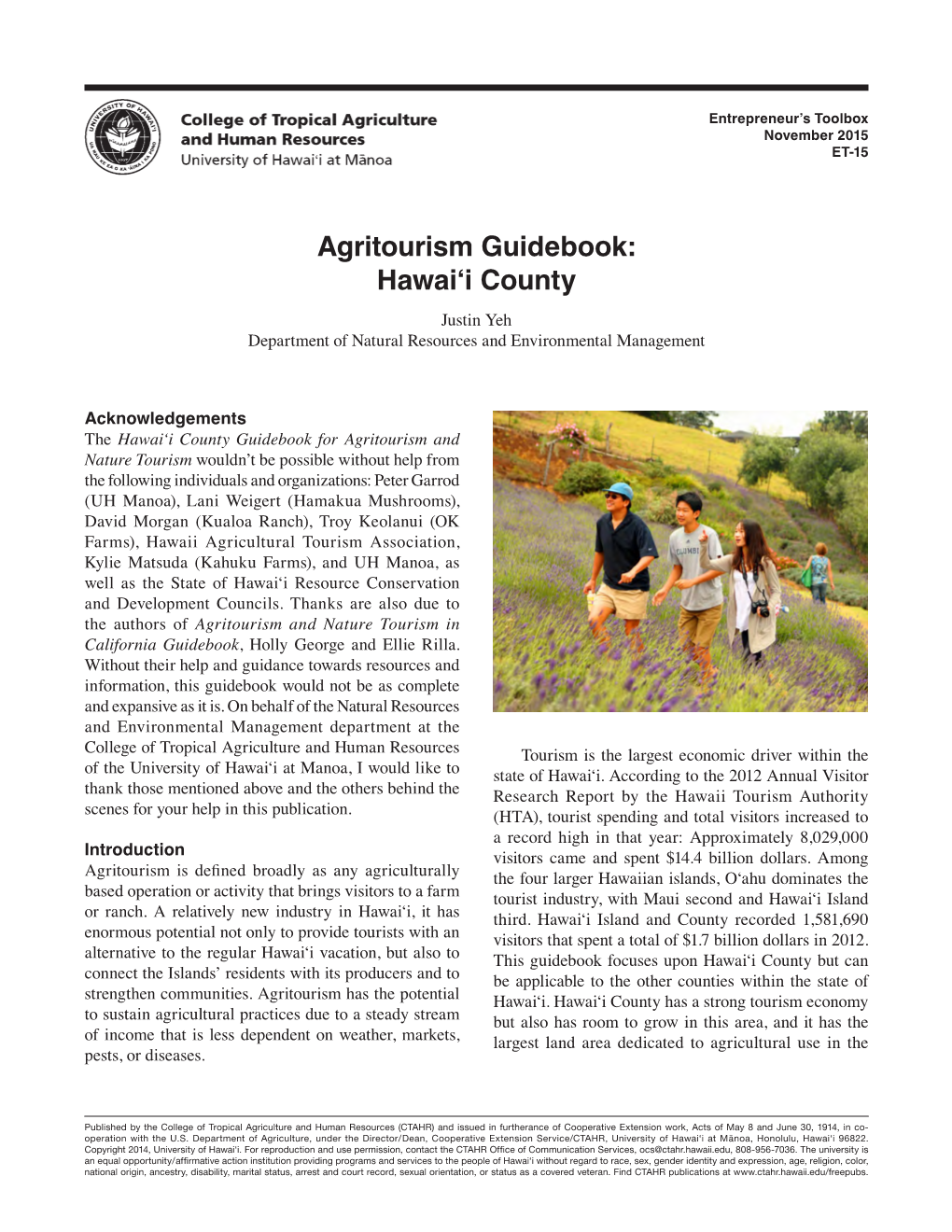 Agritourism Guidebook: Hawai‘I County Justin Yeh Department of Natural Resources and Environmental Management