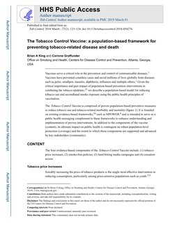 The Tobacco Control Vaccine: a Population-Based Framework for Preventing Tobacco-Related Disease and Death