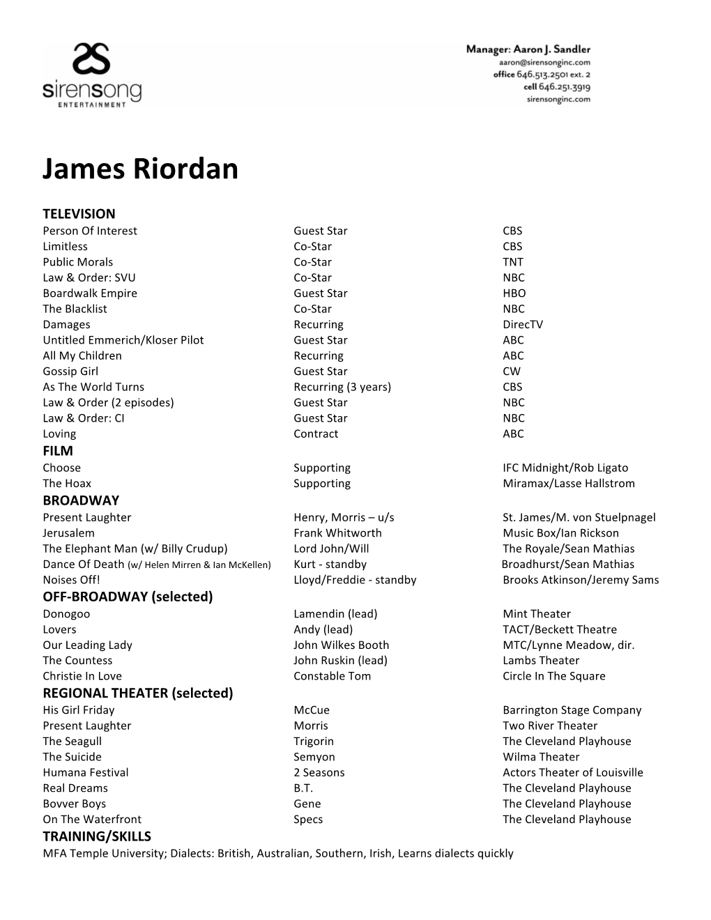 James Riordan RESUME