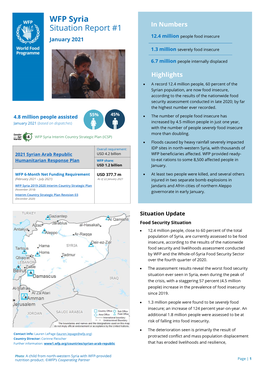 WFP Syria Situation Report #1 Page | 2 January 2021