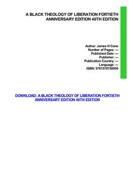PDF Download a Black Theology of Liberation Fortieth