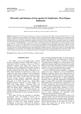 Diversity and Biomass of Tree Species in Tambrauw, West Papua, Indonesia