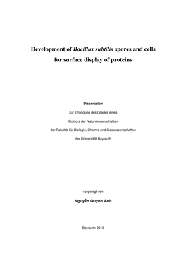 Development of Bacillus Subtilis Spores and Cells for Surface Display of Proteins