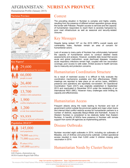 NURISTAN PROVINCE Humanitarian Profile (January 2015) Nuristan Province Context