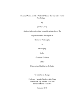 Reason, Desire, and the Will: in Defense of a Tripartite Moral Psychology