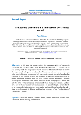 The Politics of Memory in Samarkand in Post-Soviet Period