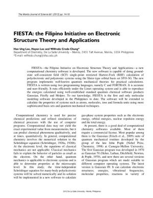 FIESTA: the Filipino Initiative on Electronic Structure Theory and Applications