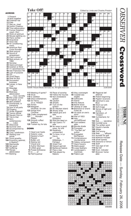 Crossword Release Date — Sunday, February 26, 2006 2/26/2006 CERS 2/26/2006 ASSES RACES Small Spread Diamond Or Simon Stuff Gas Sign of Old Bar Bill Econ
