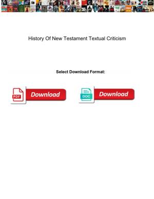 History of New Testament Textual Criticism