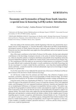 KURTZIANA Taxonomy and Systematics of Fungi from South