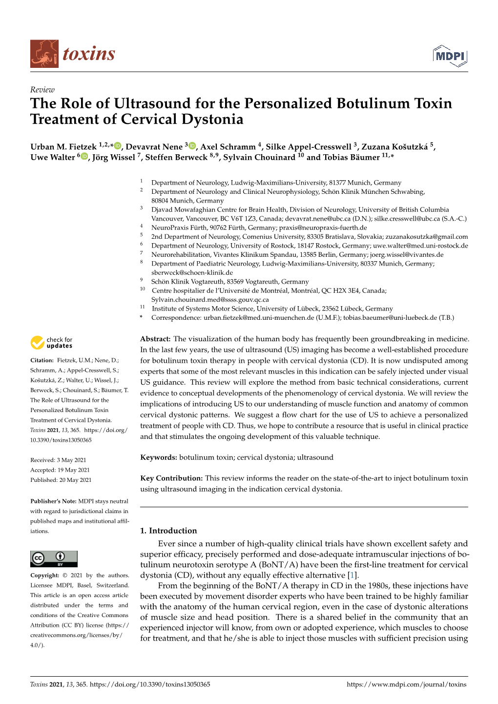 The Role of Ultrasound for the Personalized Botulinum Toxin Treatment of Cervical Dystonia
