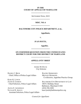 Brief for Appellant Baltimore City Police Department