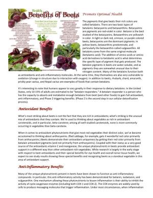 Promote Optimal Health Antioxidant Benefits Anti-Inflammatory Benefits