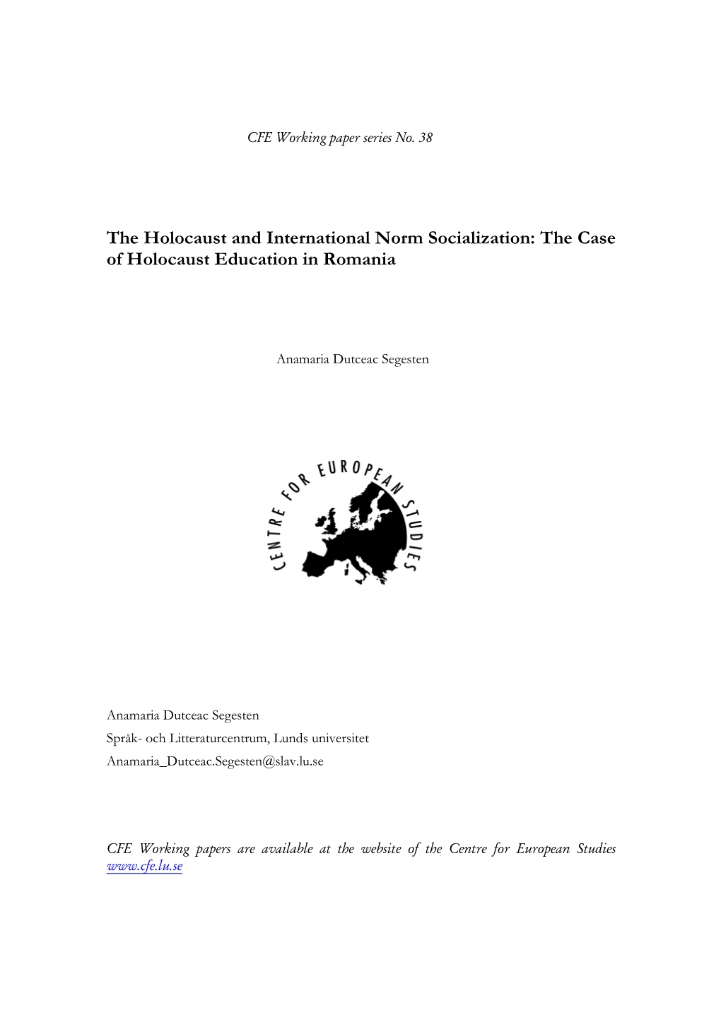 The Holocaust and International Norm Socialization: the Case of Holocaust Education in Romania