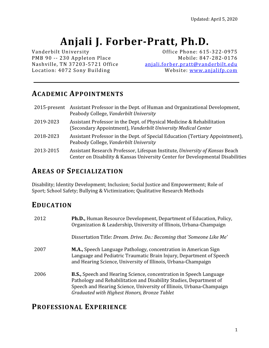 Anjali Forber-Pratt CV