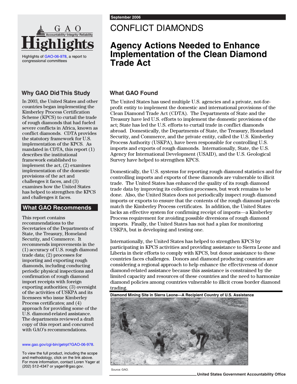 GAO-06-978 Highlights, CONFLICT DIAMONDS