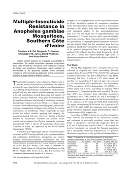 Multiple-Insecticide Resistance in Anopheles Gambiae Mosquitoes, Southern Côte D'ivoire