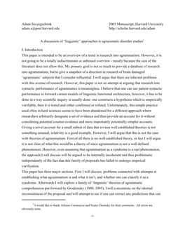 A Discission of Linguistic Approaches to Agrammatic Disorders