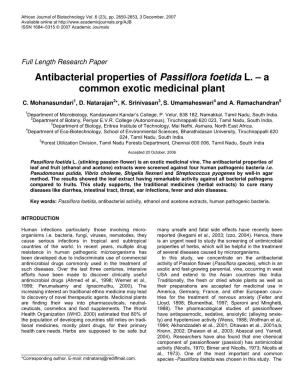 Antibacterial Properties of Passiflora Foetida L. – a Common Exotic Medicinal Plant