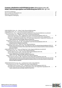 Contents, Distribution and Lucn Red List Data (Abbreviations See P. 8)/ Inhalt, Verbreitungsangaben Und Gefährdung Laut IUCN (Abk