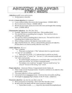 Adjective and Adverb Study Guide