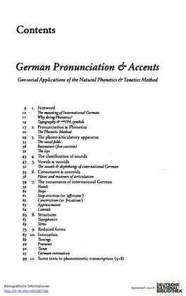 Contents German Pronunciation &Accents