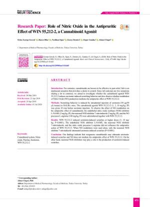 Role of Nitric Oxide in the Antipruritic Effect of WIN 55212-2, A