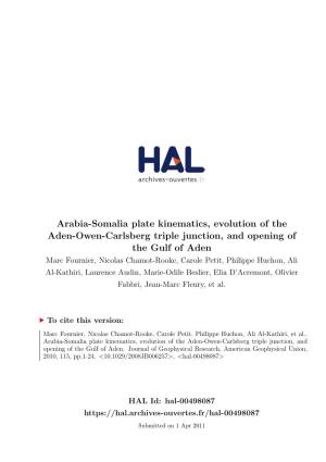 Arabia-Somalia Plate Kinematics, Evolution of the Aden-Owen