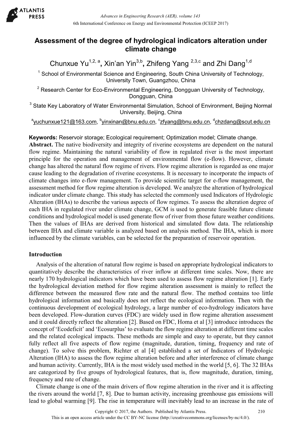 Assessment of the Degree of Hydrological Indicators Alteration Under Climate Change