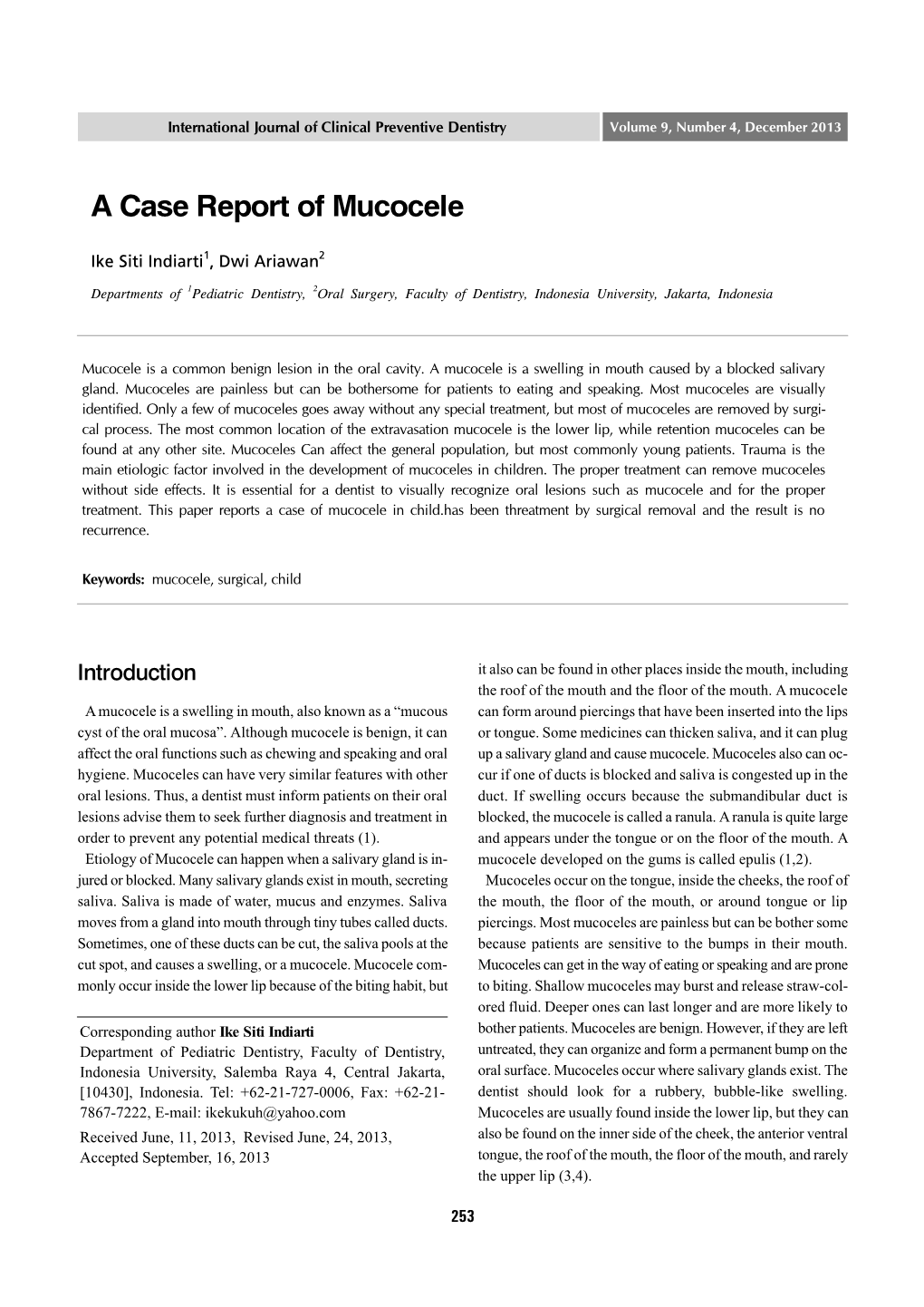 A Case Report of Mucocele