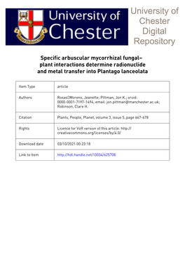 Specific Arbuscular Mycorrhizal Fungal– Plant Interactions Determine Radionuclide and Metal Transfer Into Plantago Lanceolata