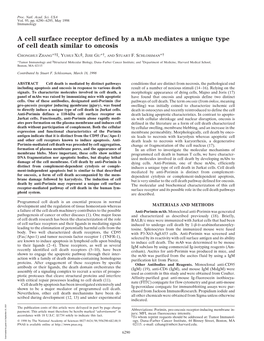 A Cell Surface Receptor Defined by a Mab Mediates a Unique Type of Cell Death Similar to Oncosis