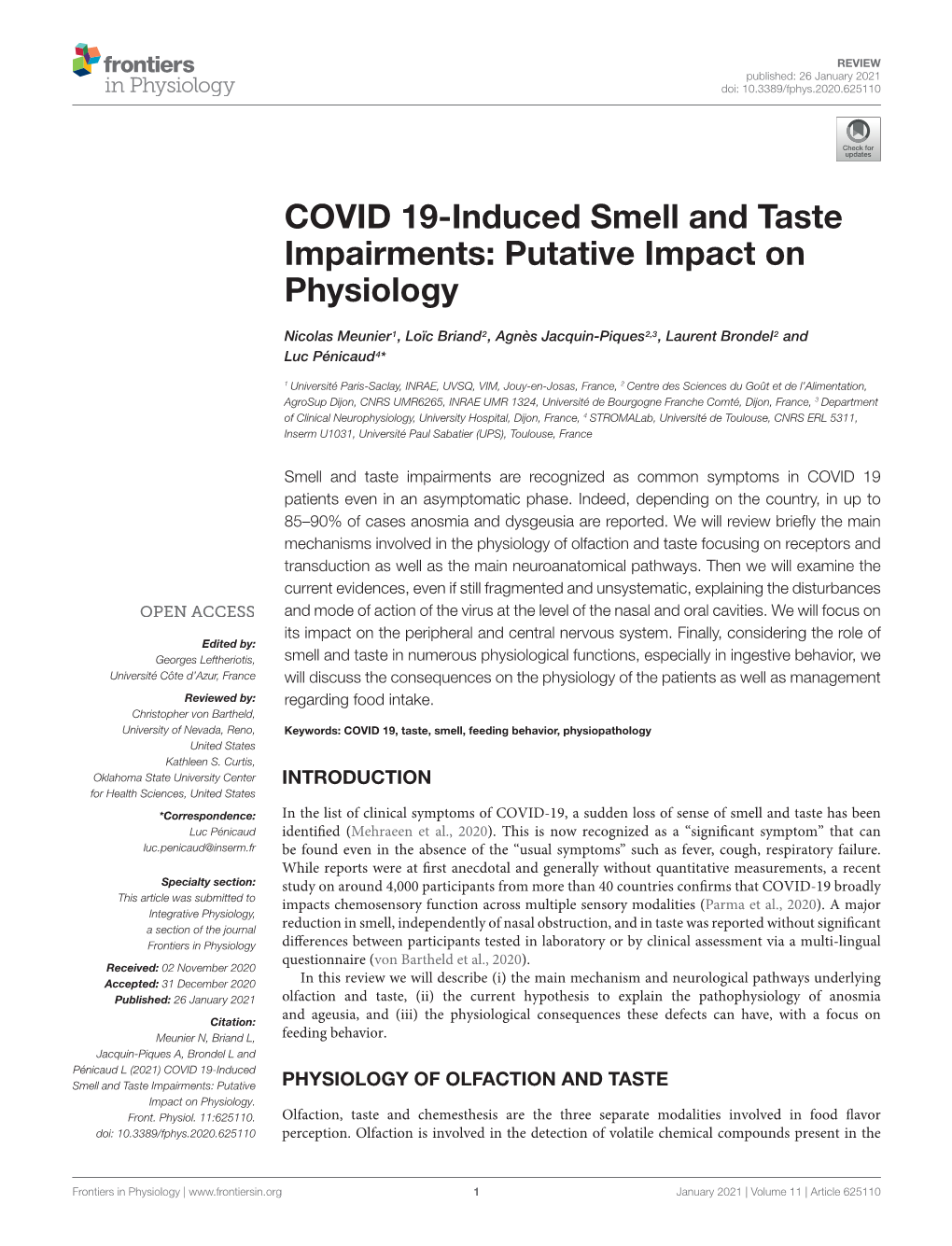 COVID 19-Induced Smell and Taste Impairments: Putative Impact on Physiology