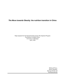 Preliminary Outline for Obesity in China